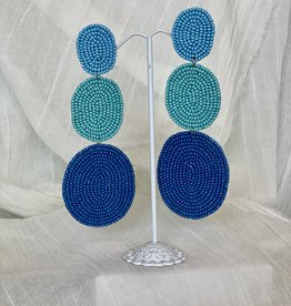 Bead Tri-color Blue Oval Earrings