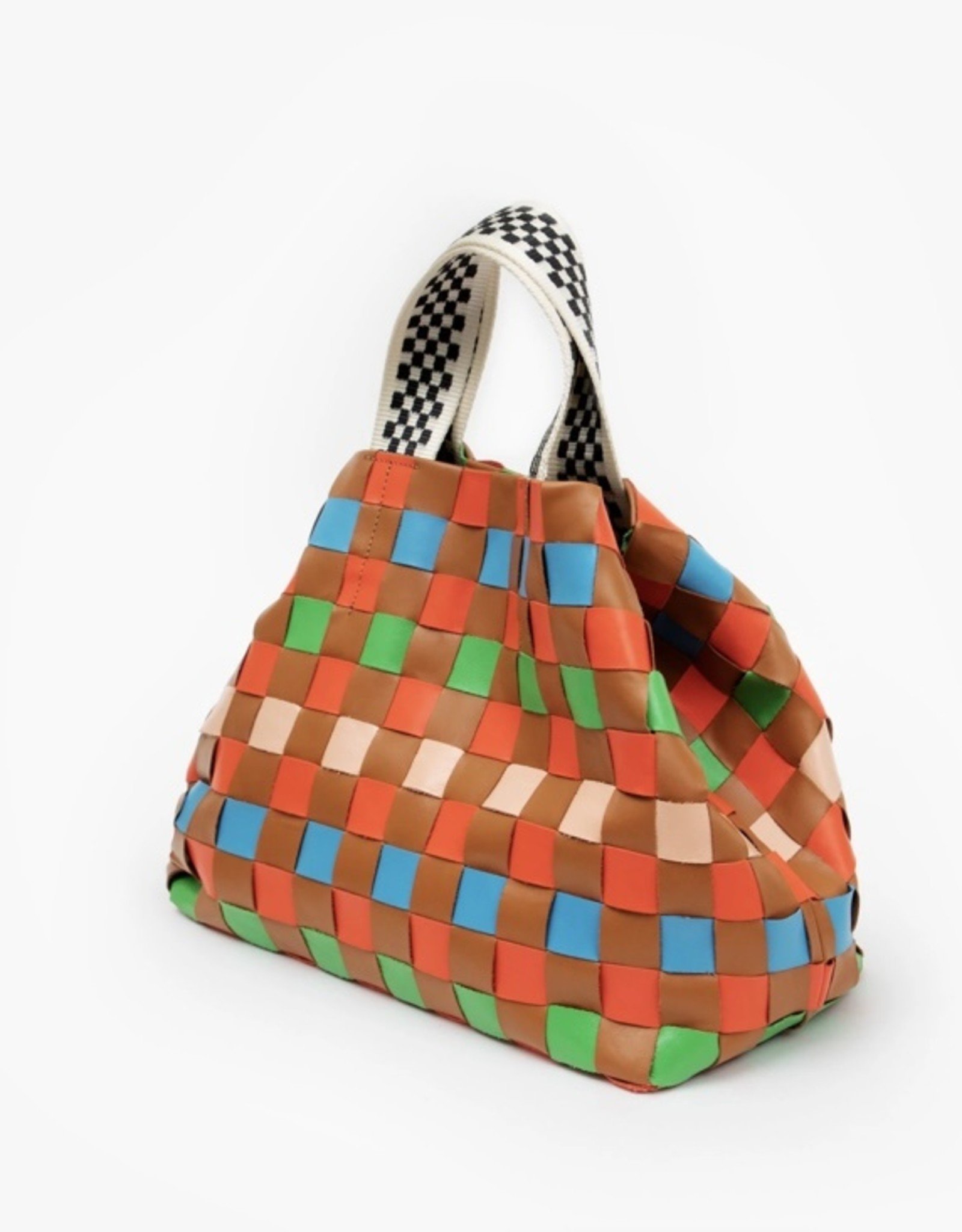 Checkered Woven Leather Shoulder Bag