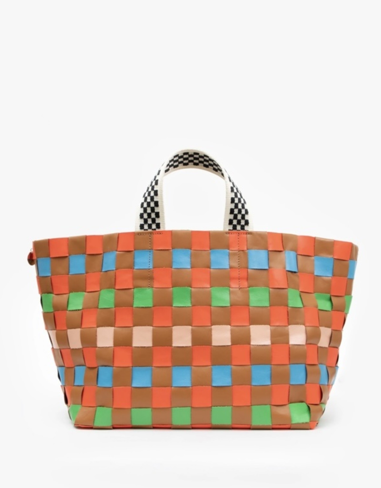 Bateau Tote Natural & Blood Orange w/Multi Oversize Woven Checker - Iris  Boutique