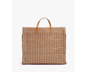 Clare V. - Simple Tote in Natural Rustic w/ Pale Pink, Parrot