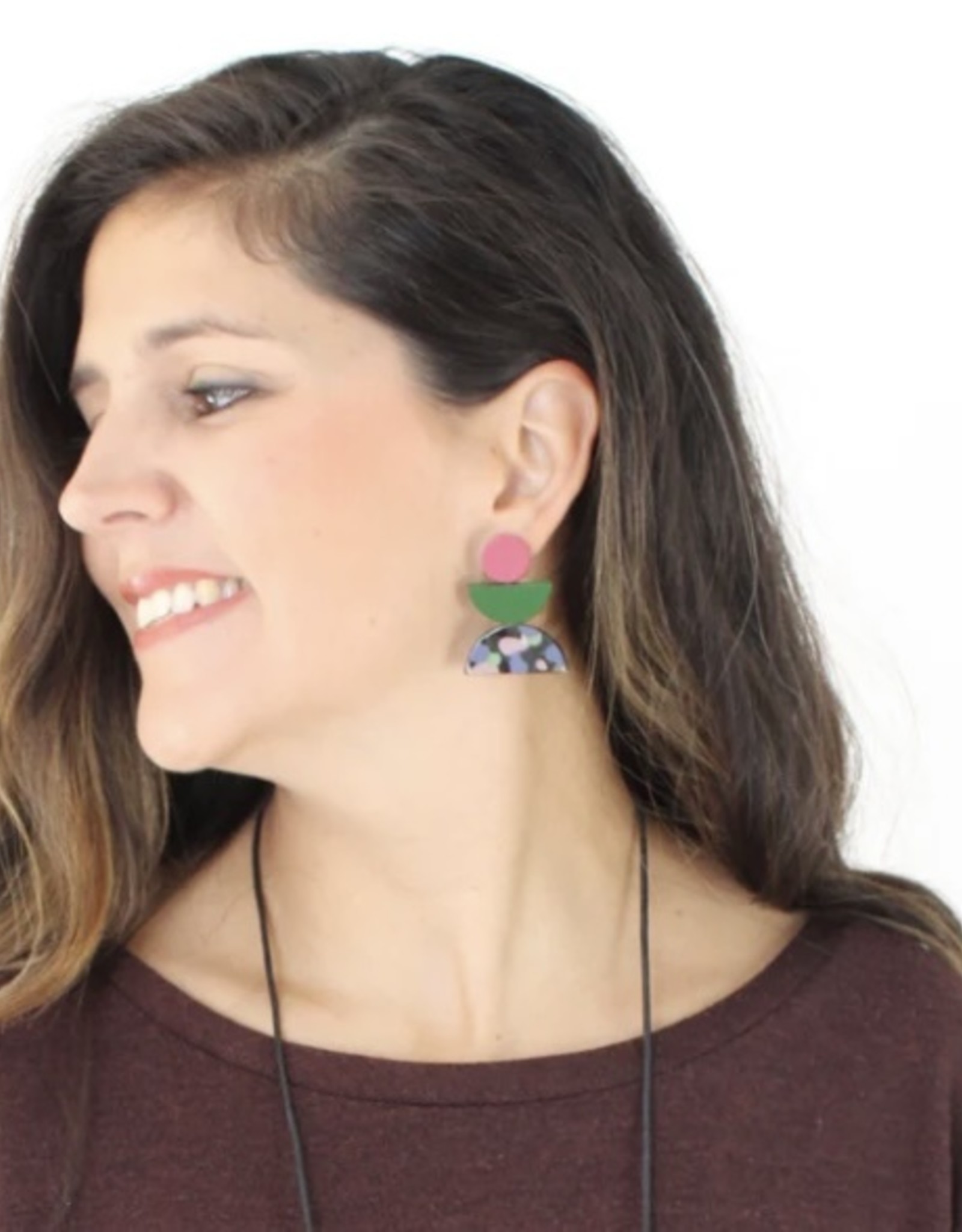 SYLCA Pink & Green Geometric Earrings