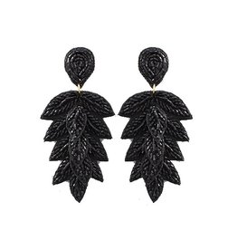 Black Marquise Leaf Bead Earrings