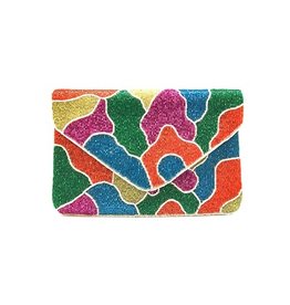 Multi-color Abstract Camo Beaded Clutch