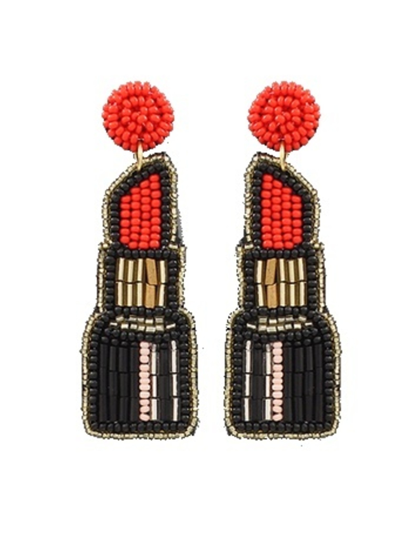 Red & Black Lipstick Bead Earrings