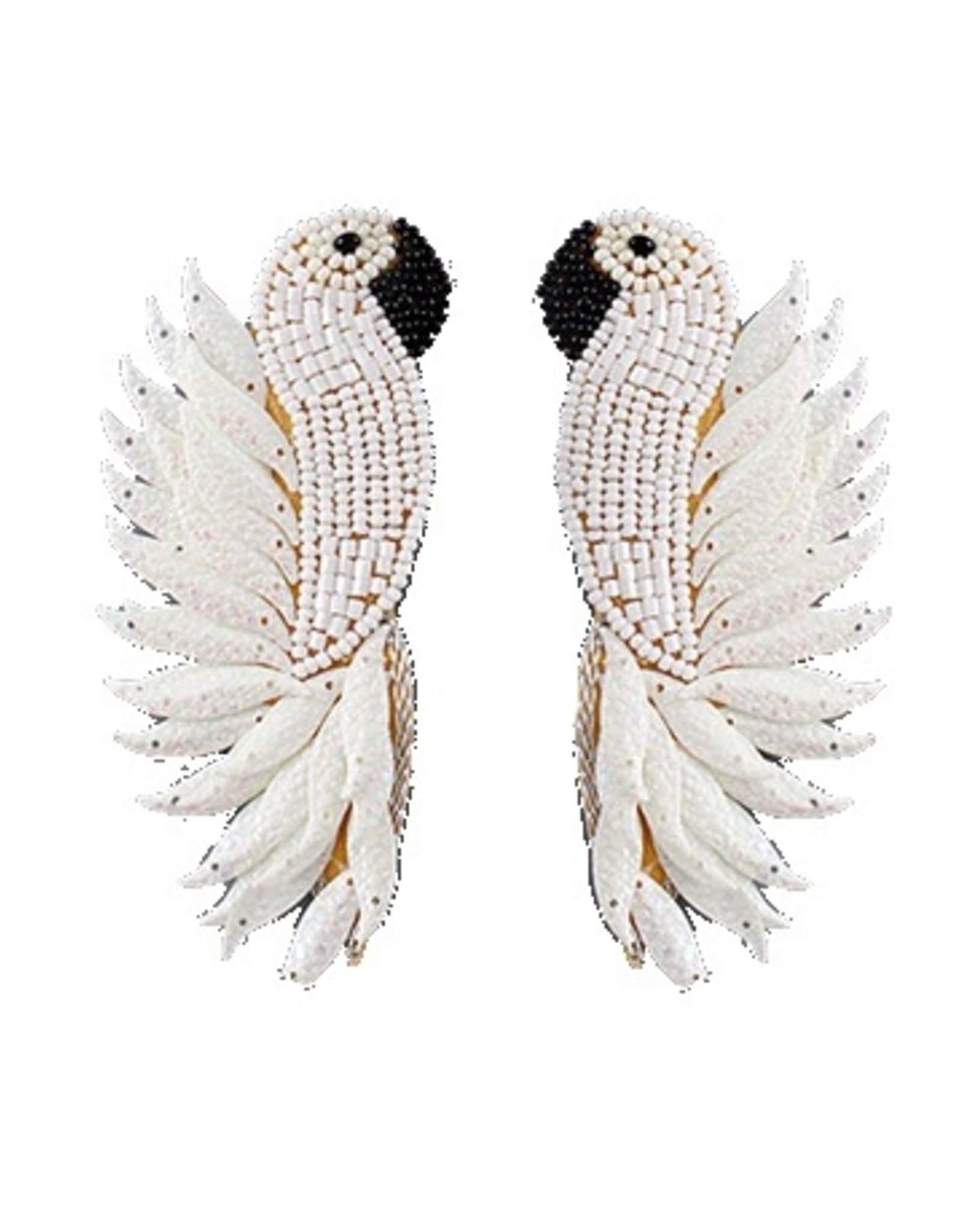 White Parrot w/Feather Bead Earrings