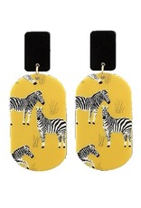 Yellow Zebra Acrylic Oval Earrings
