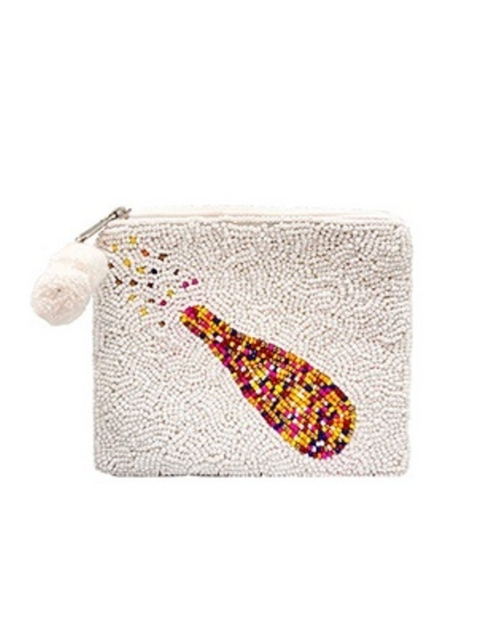 Champagne Beaded Zipper Pouch
