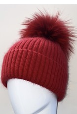Linda Richards Red Mohair Hat w/Fur Pom