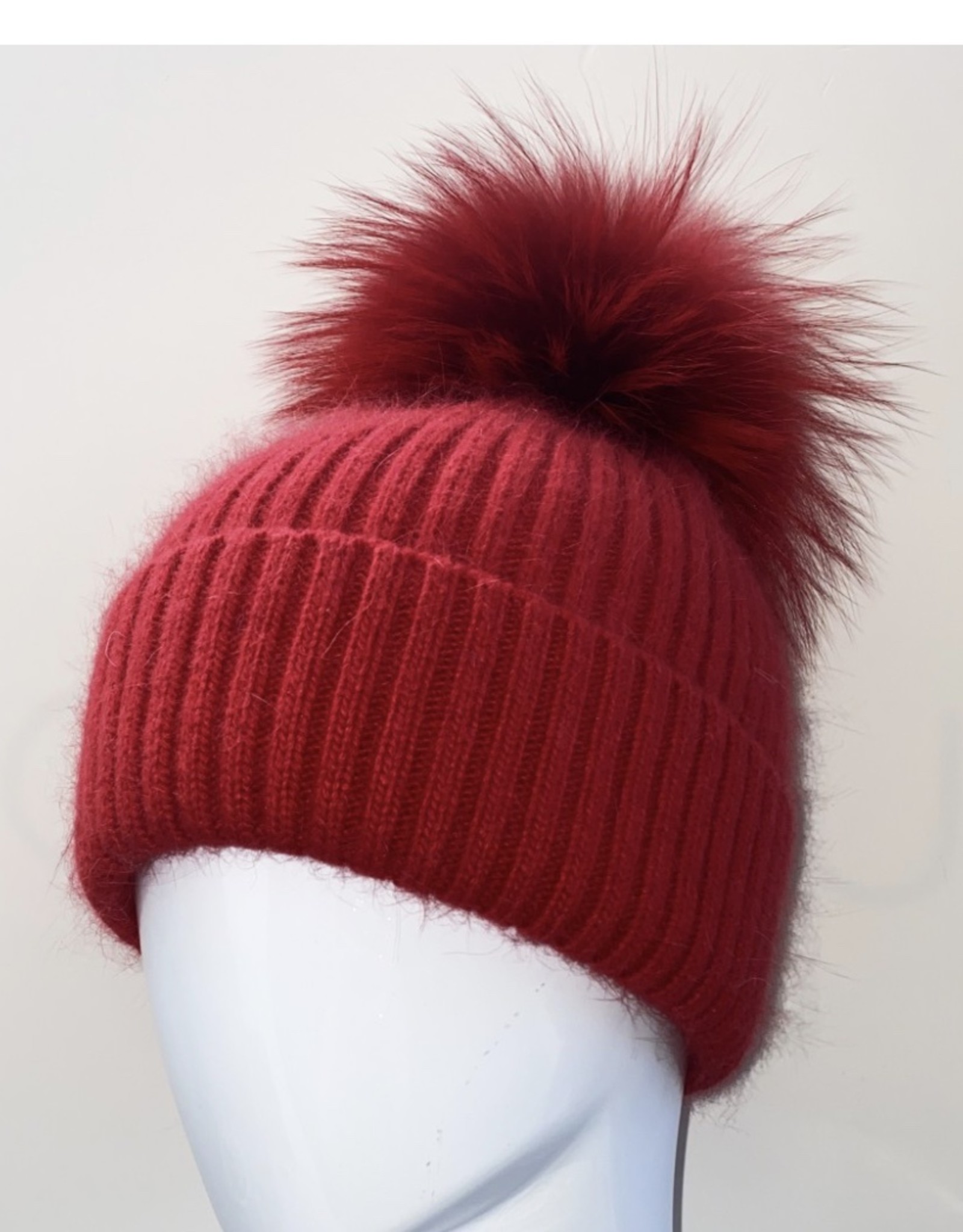Linda Richards Red Mohair Hat w/Fur Pom