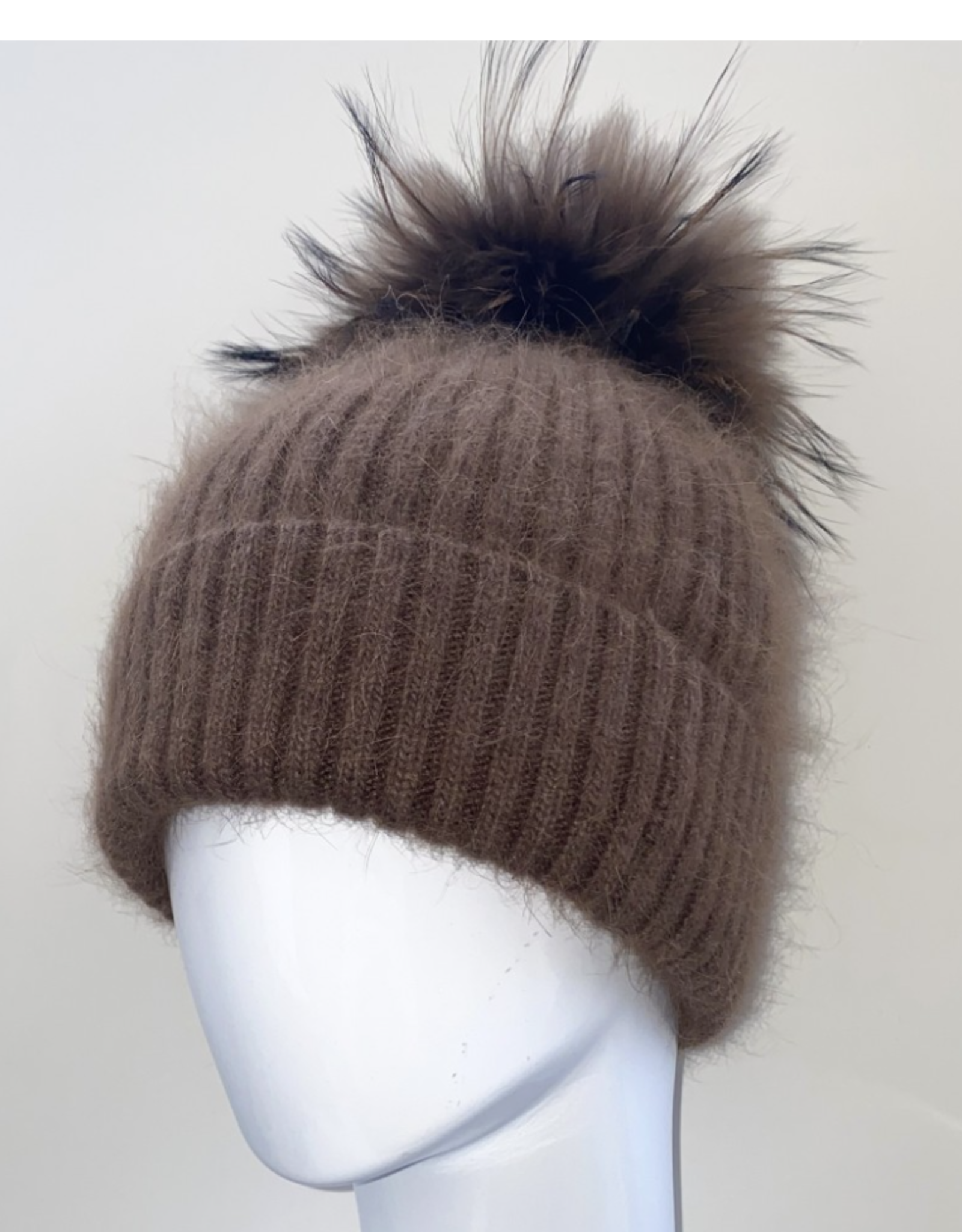 Linda Richards Mocha Mohair Hat w/Fur Pom