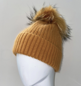 Linda Richards Golden Mohair Hat w/Fur Pom