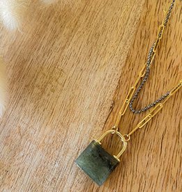 Gemstone Lock Necklace Labradorite/Gunmetal