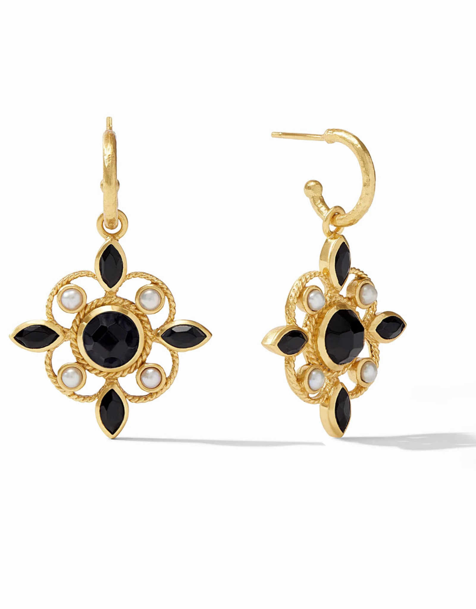 Julie Vos Monaco Hoop & Charm Earring Obsidian Black & Pearl Accents
