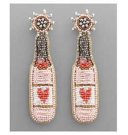 Pink Beaded Heart Bottle Earrings