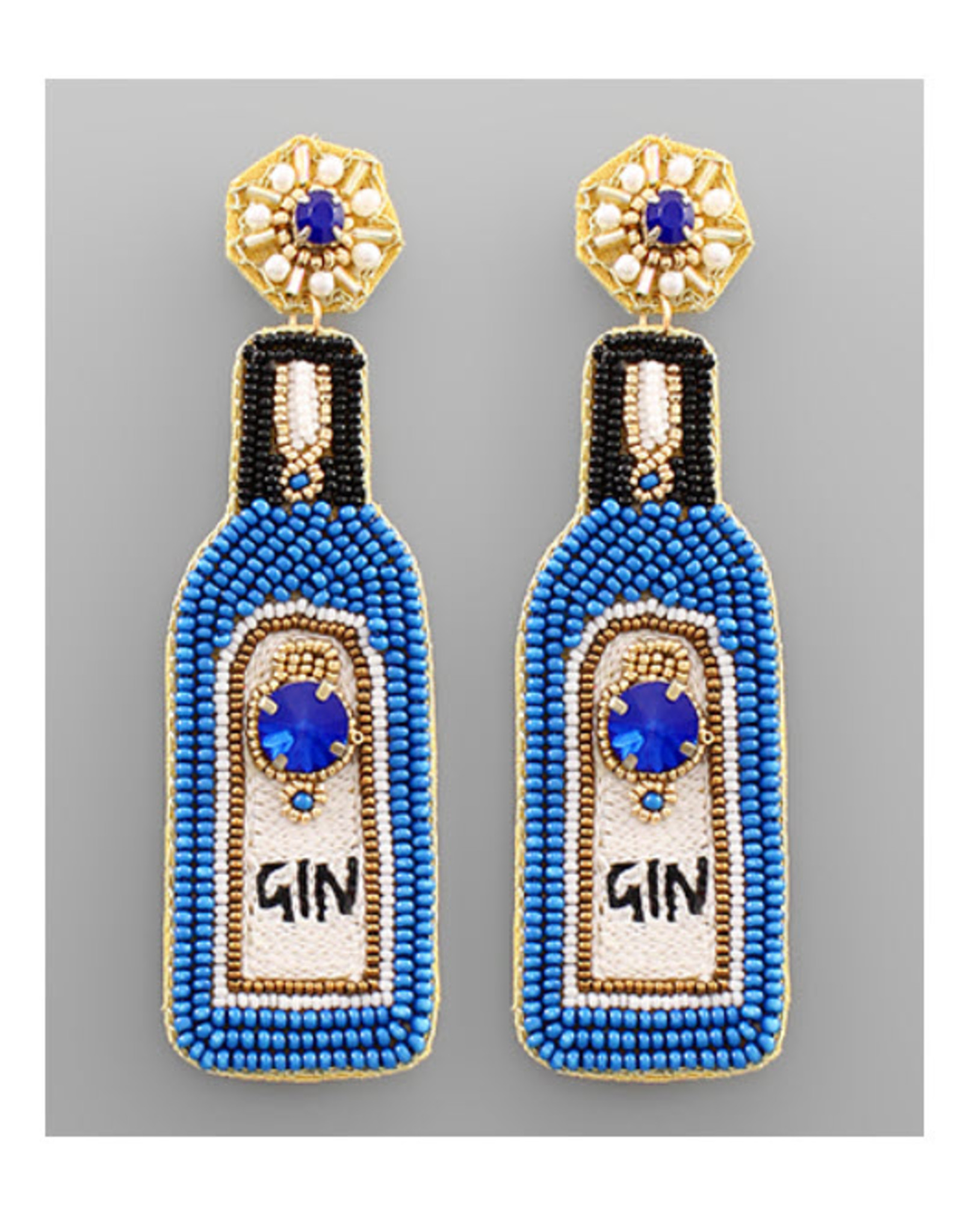 Blue Gin Bottle Bead Earrings