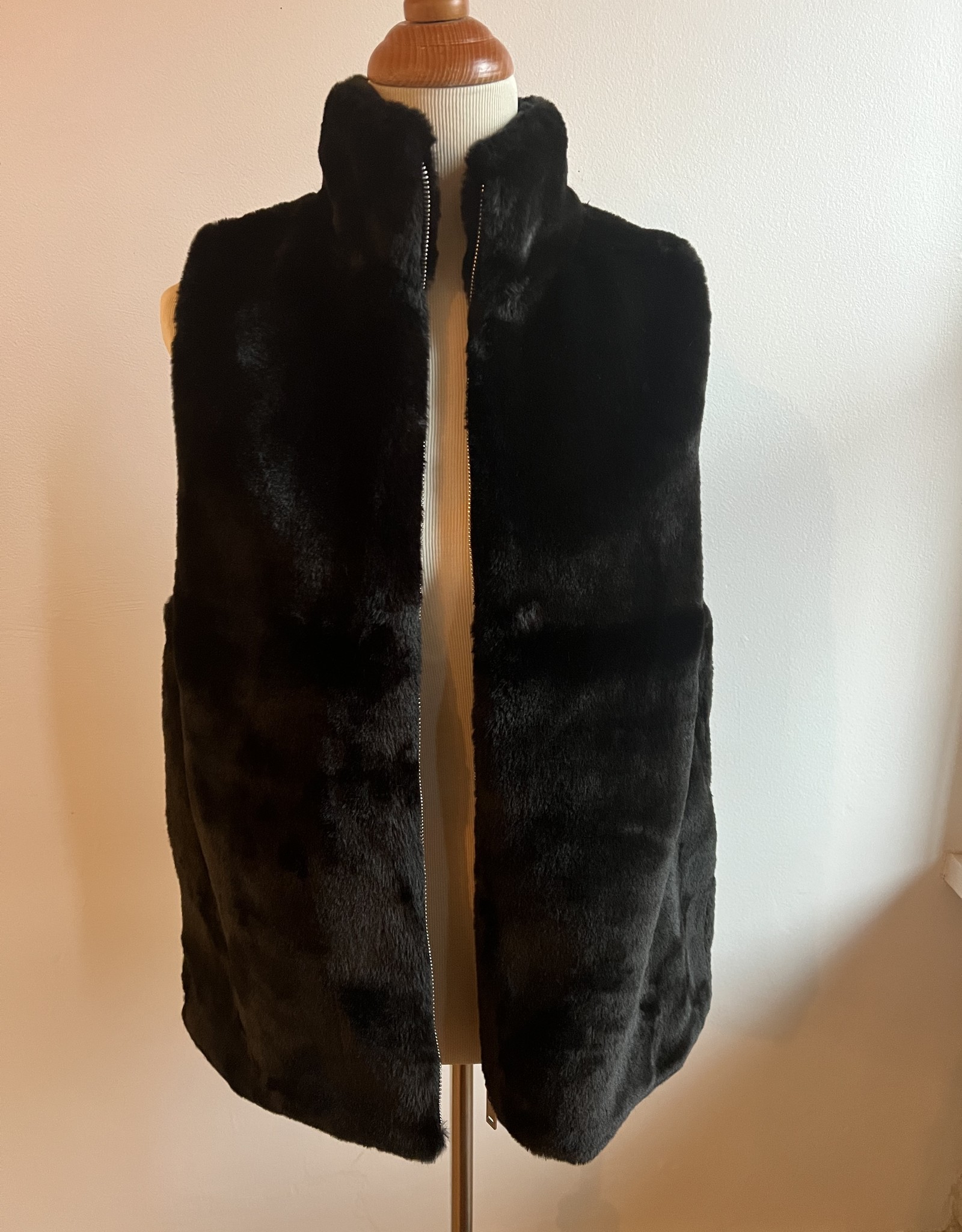 Black Faux Fur Zip Vest