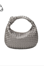 Melie Bianco Drew Pewter Small Woven Top Handle Bag
