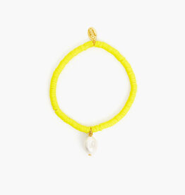 Clare V Freshwater Pearl Beaded Disc Stretch Bracelet Yellow