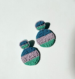 Lavender, Blue & Green Double Disc Bead Earrings
