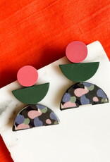 SYLCA Pink & Green Geometric Earrings