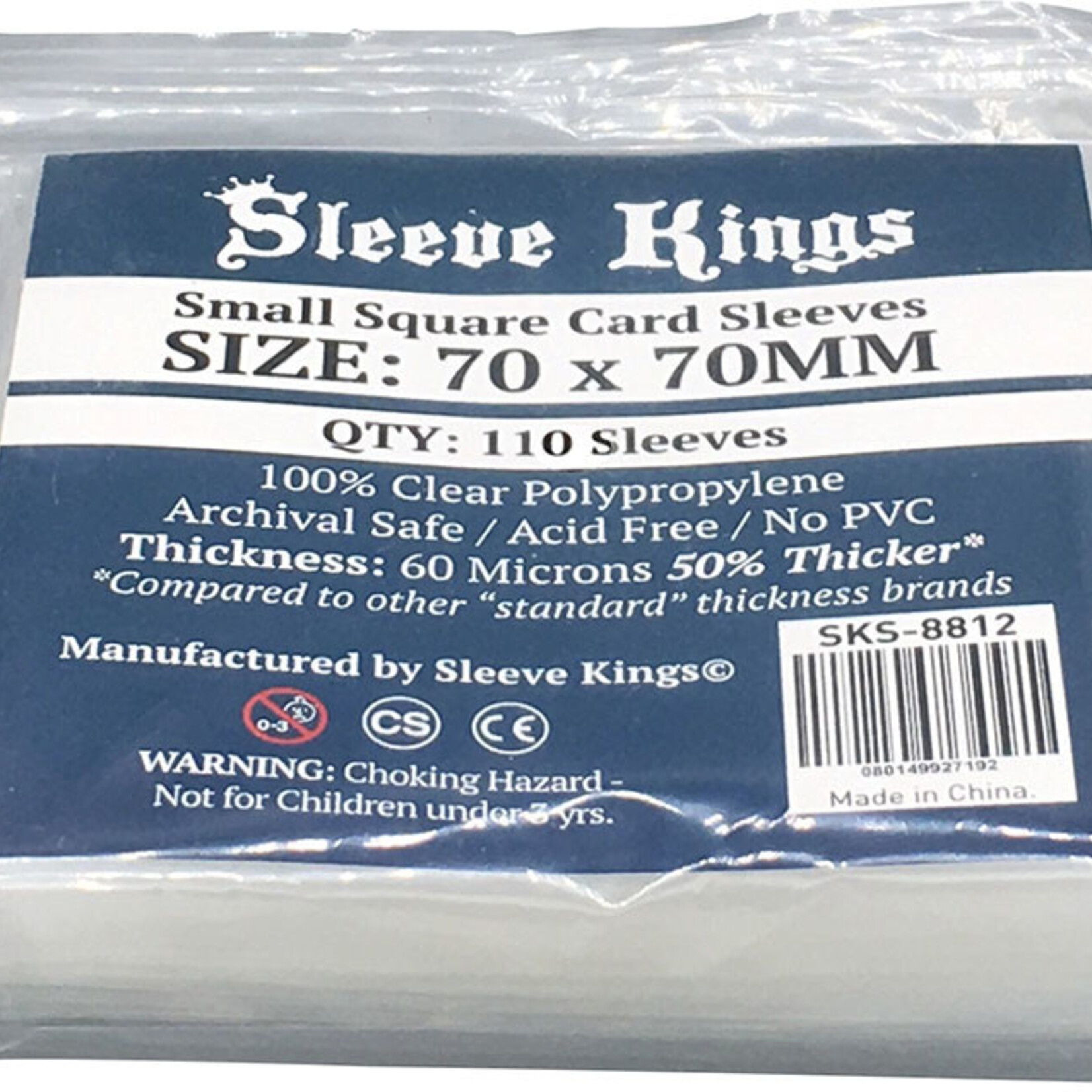 Sleeve Kings Sleeves: Small Square Sleeves 60 Microns 70mm x 70mm (110)