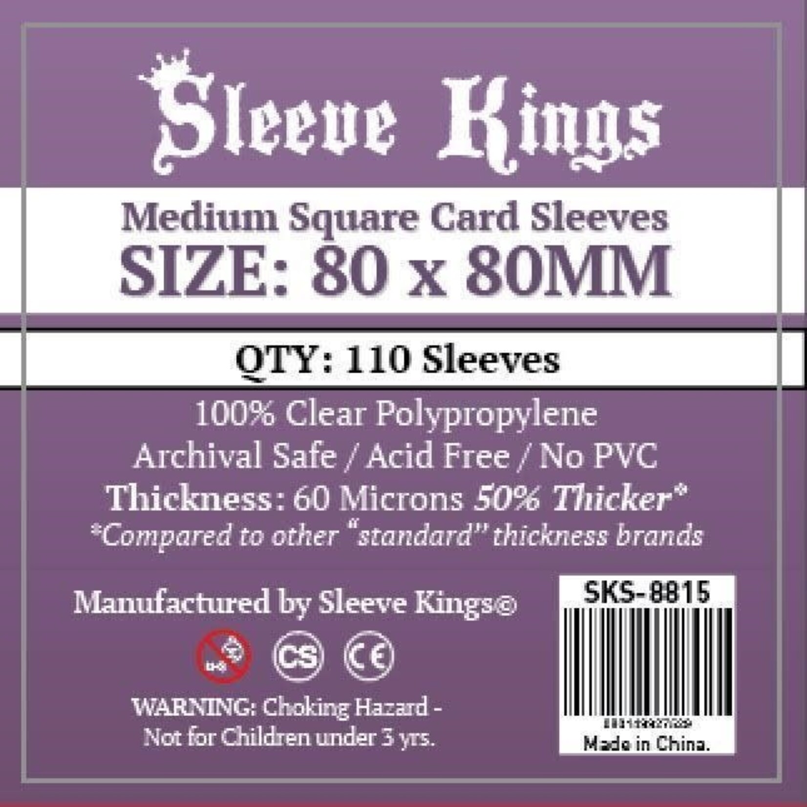 Sleeve Kings Sleeves: Medium Square Sleeves 60 Microns 80mm x 80mm (110)