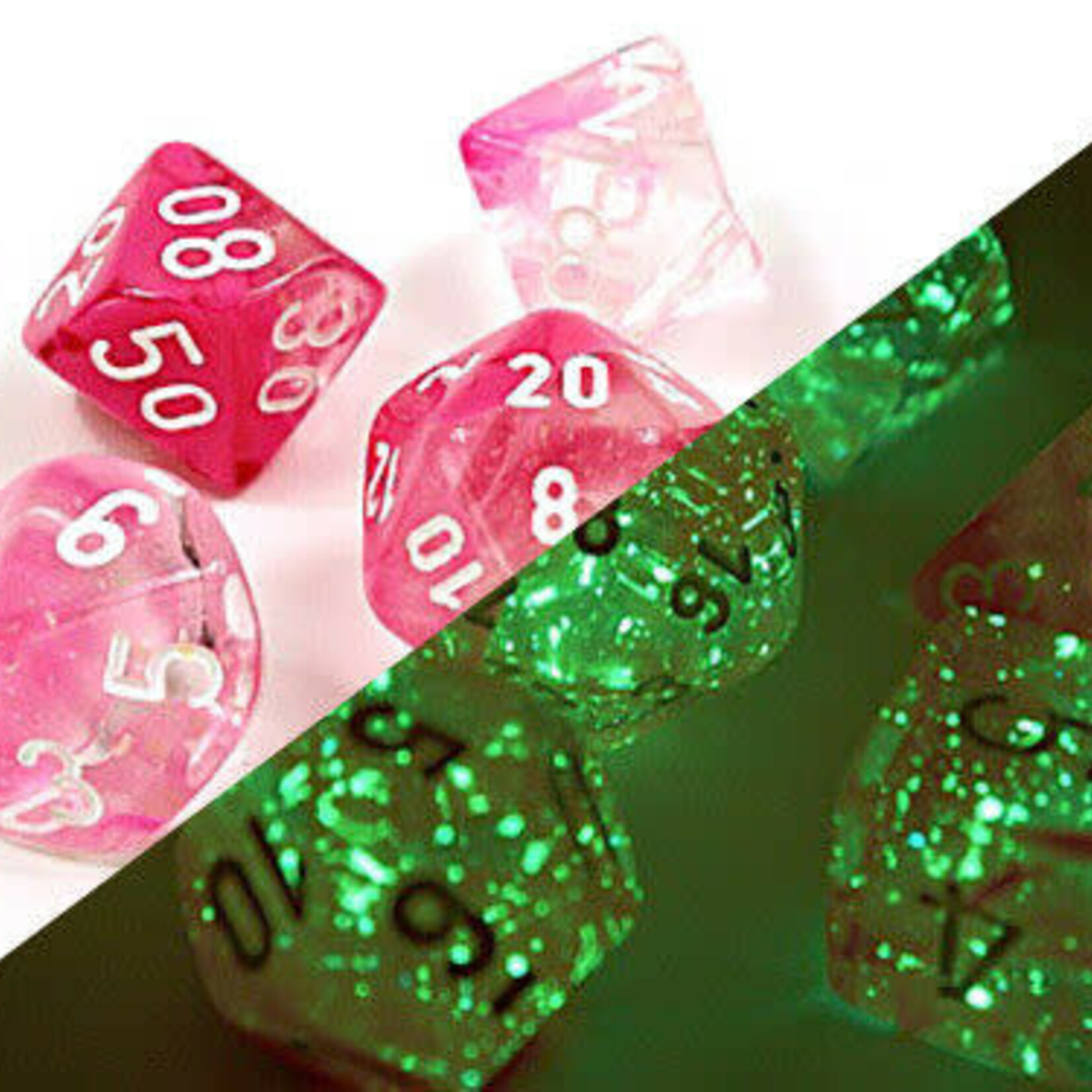 Chessex RPG Dice Set: 7-Set Cube Lab Dice Gemini Pink/white