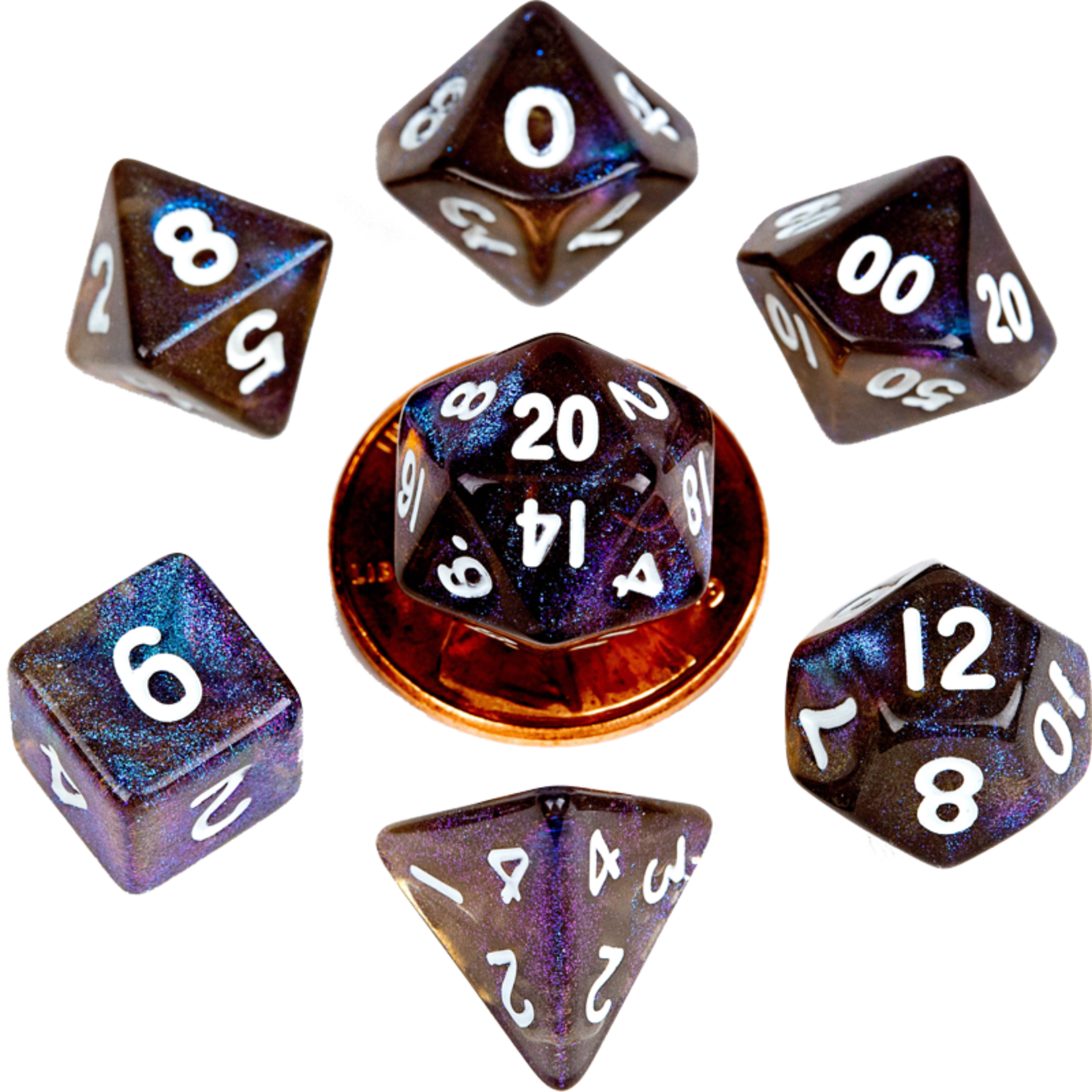 Metallic Dice Games MDG Acrylic 10mm Mini 7-Die Set Stardust Galaxy