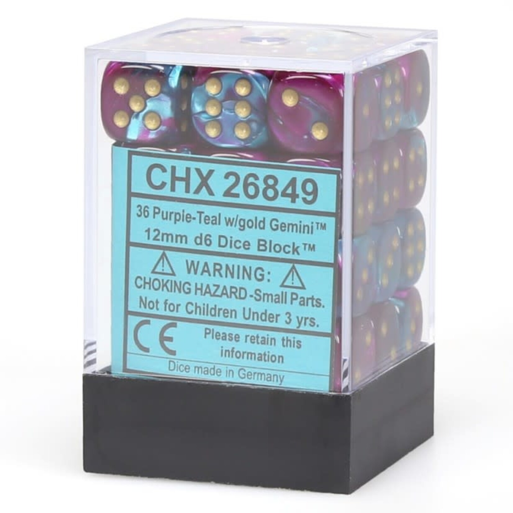 Chessex d6 Cube 12mm Gemini#5 PUTLgd (36)