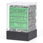 Chessex d6 Cube 12mm Gemini#5 BKGYgn (36)