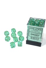Chessex Borealis 12mm d6 Light Green/gold Luminary Dice Block (36 dice)