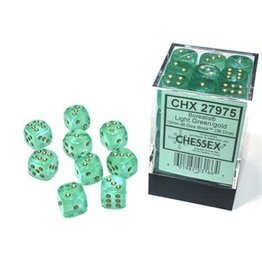 Chessex Borealis 12mm d6 Light Green/gold Luminary Dice Block (36 dice)
