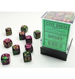 Chessex Gemini® 12mm d6 Green-Purple/gold Dice Block™ (36 dice)