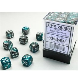 Chessex Gemini 12mm d6 Steel-Teal/white Dice Block (36 dice)