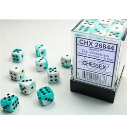 Chessex Gemini 12mm d6 Teal-White/black Dice Block (36 dice)