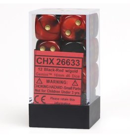 Chessex Gemini 16mm d6 Black - Red/gold Dice Block (12 Dice Set)