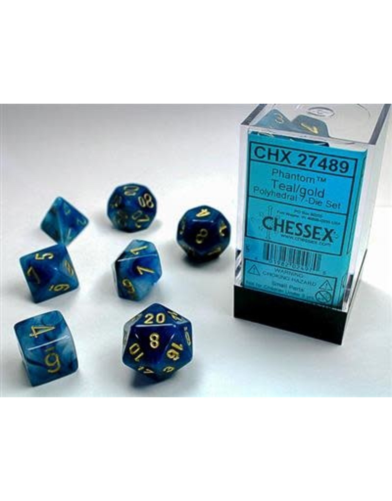 Chessex RPG Dice Set: 7-Set Phantom® Polyhedral Teal/gold