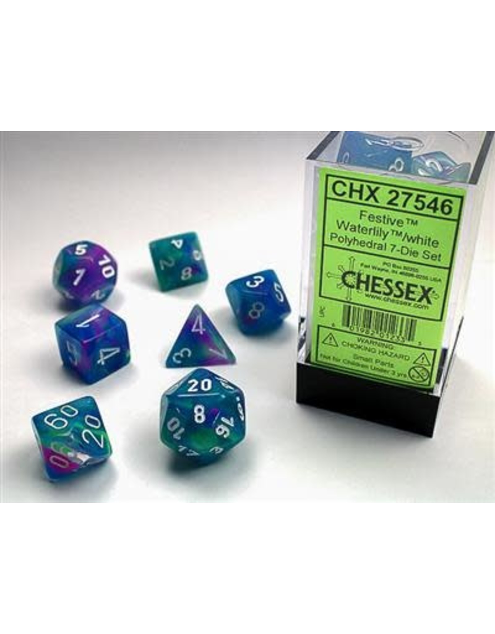 Chessex RPG Dice Set: 7-Set Festive® Polyhedral Waterlily™/white