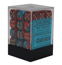 Chessex Gemini 7: 12mm D6 Red/Teal/Gold (36)