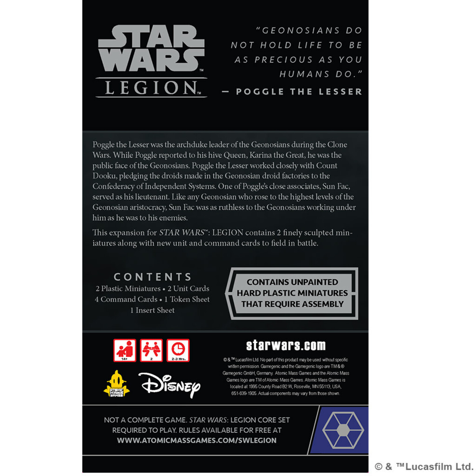 Atomic Mass Games Star Wars: Legion - Sun Fac and Poggle the Lesser Operative and Commander Expansion