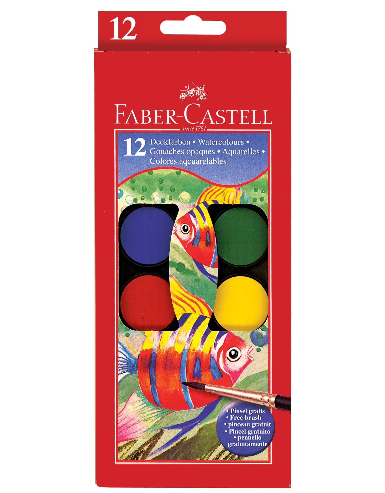 Faber-Castell 12 ct Watercolor Paint Set, cakes with free brush