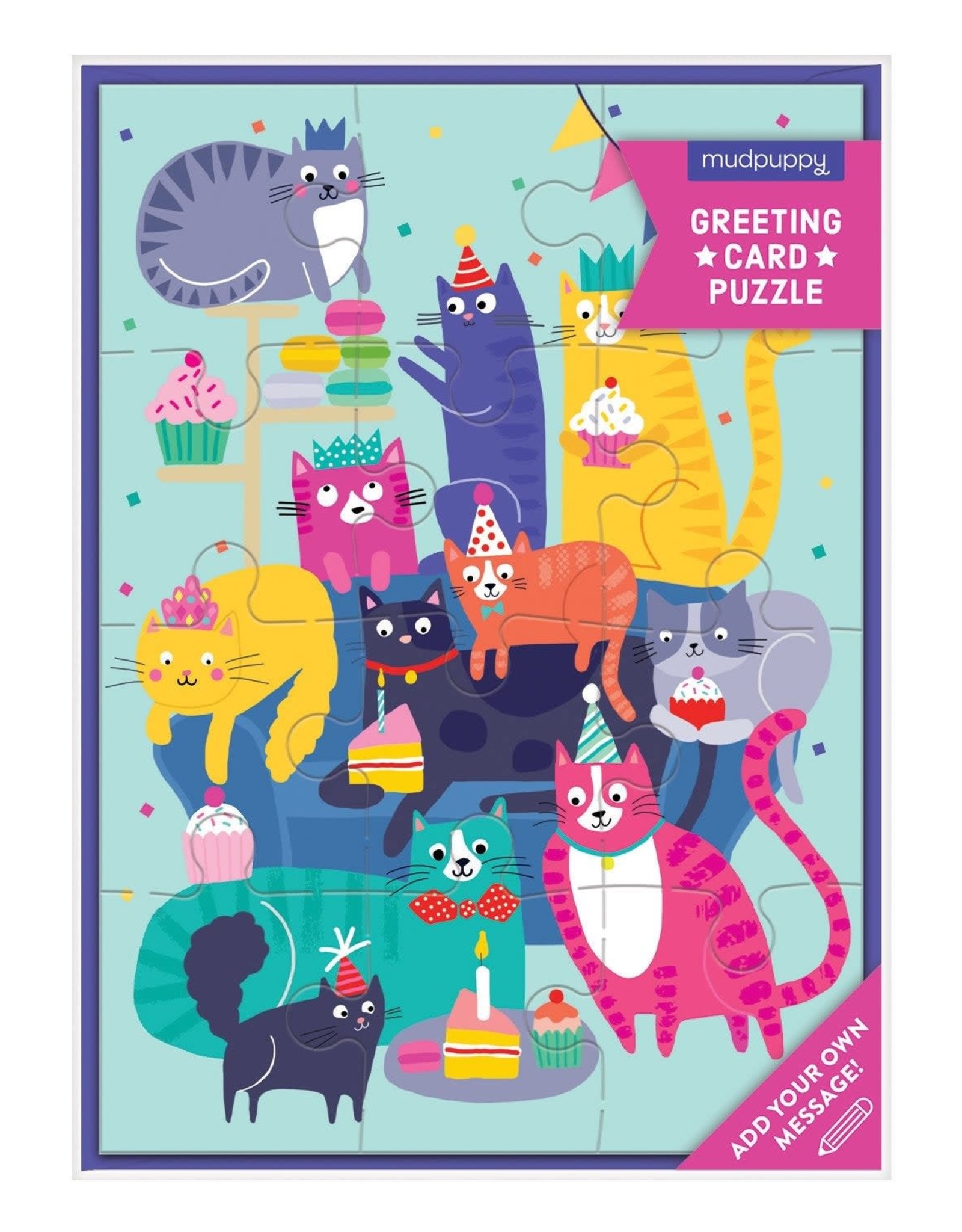 Mudpuppy Greeting Card Puzzle: Cat Party