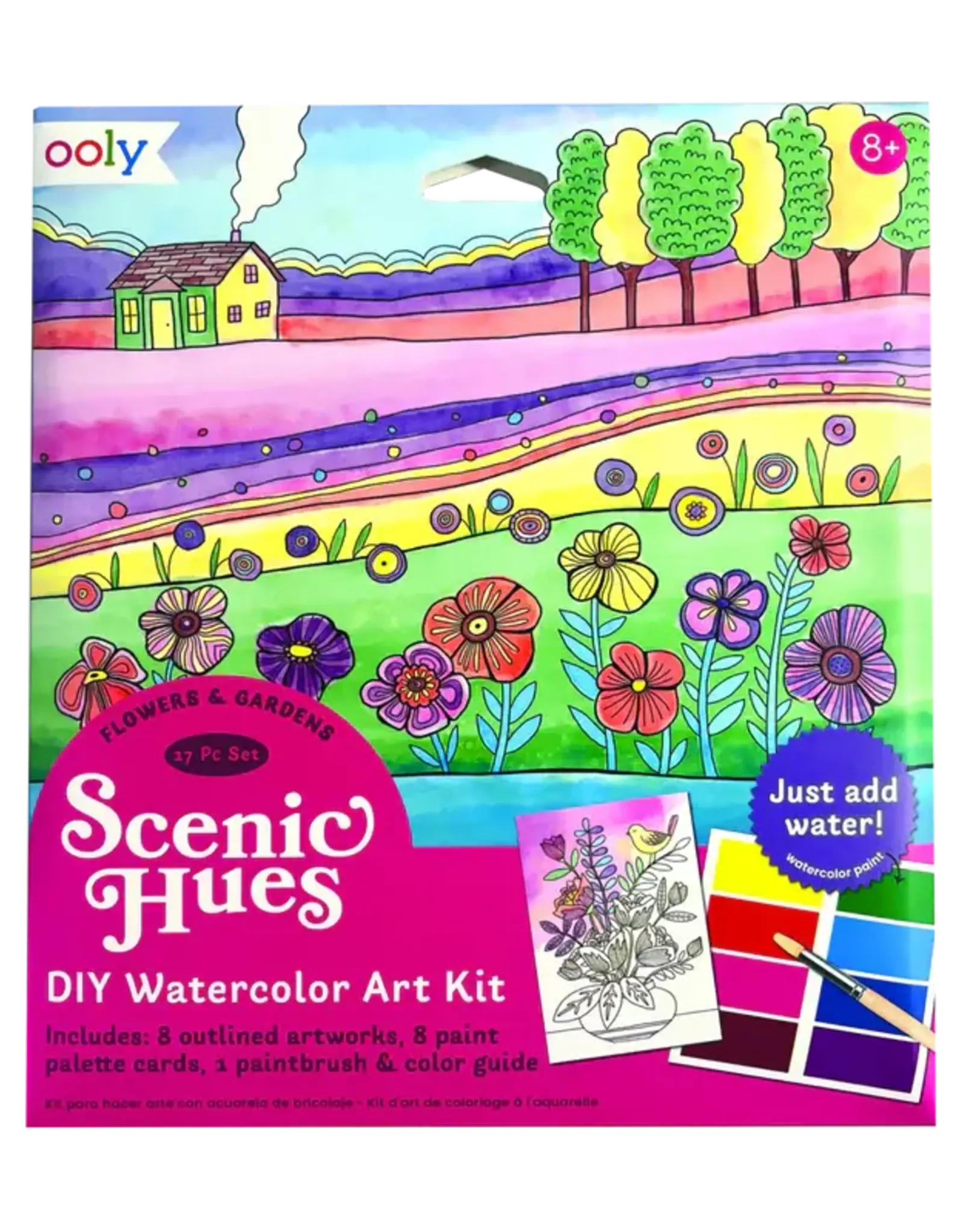 Ooly Ooly - Scenic Hues DIY Watercolor Art Kit , Flowers & Gardens