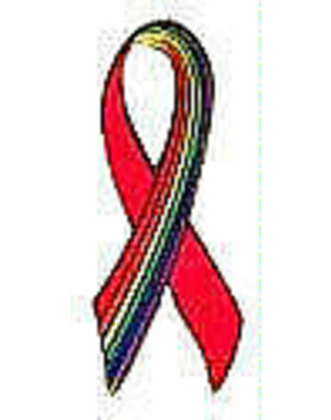  RED & RAINBOW RIBBON PIN