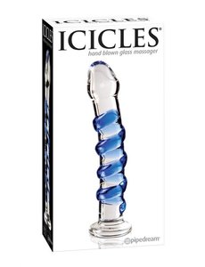 Icicles ICICLES NO5 TEXTURED GLASS DILDO 7.25inch CLEAR & BLUE
