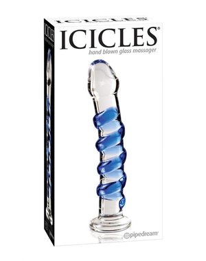 Icicles ICICLES NO5 TEXTURED GLASS DILDO 7.25inch CLEAR & BLUE
