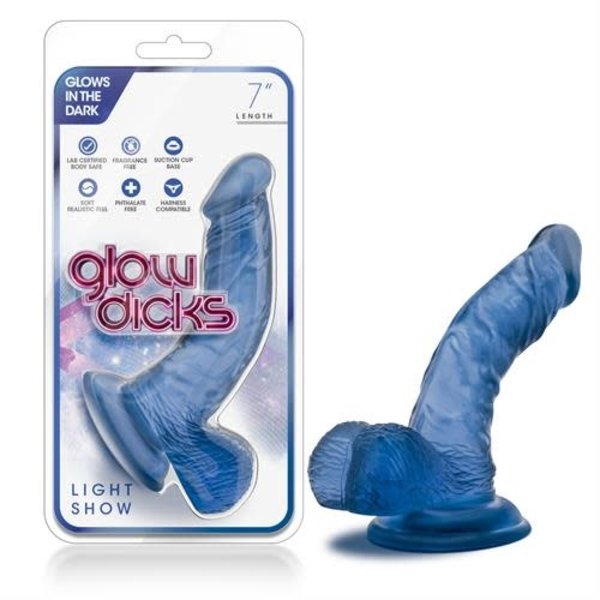 BLUSH NOVELTIES GLOW DICKS LIGHT SHOW 7in BLUE