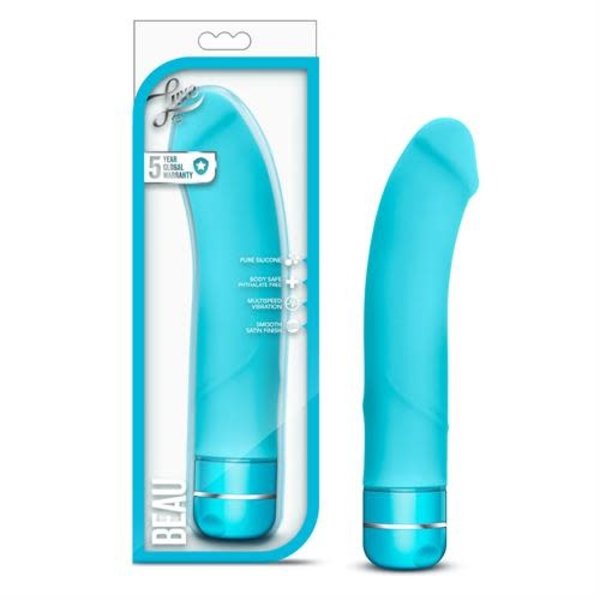 BLUSH NOVELTIES LUXE BEAU VIBRATING SILICONE DILDO 8.5" BLUE