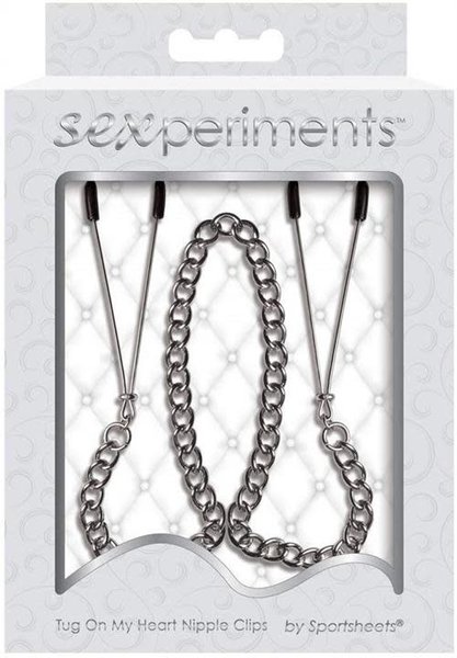 SPORTSHEETS SEX & MISCHIEF TUG ON MY HEART ADJUSTABLE NIPPLE CLAMPS WITH CHAIN