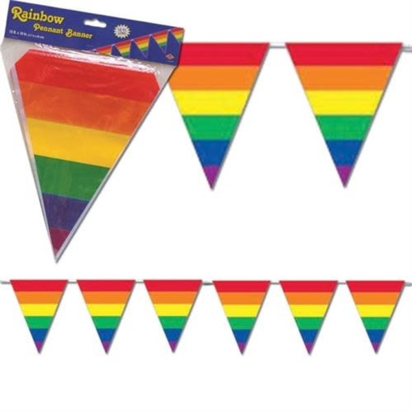 RAINBOW STRIPED TRIANGLE PENNANTS 30ft